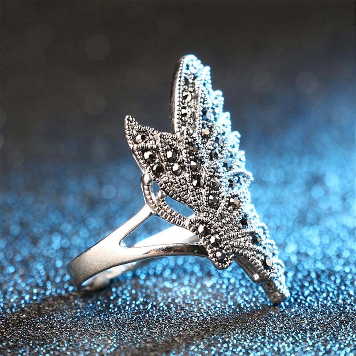 Cubic Zirconia & Silver-Plated Butterfly Band Ring
