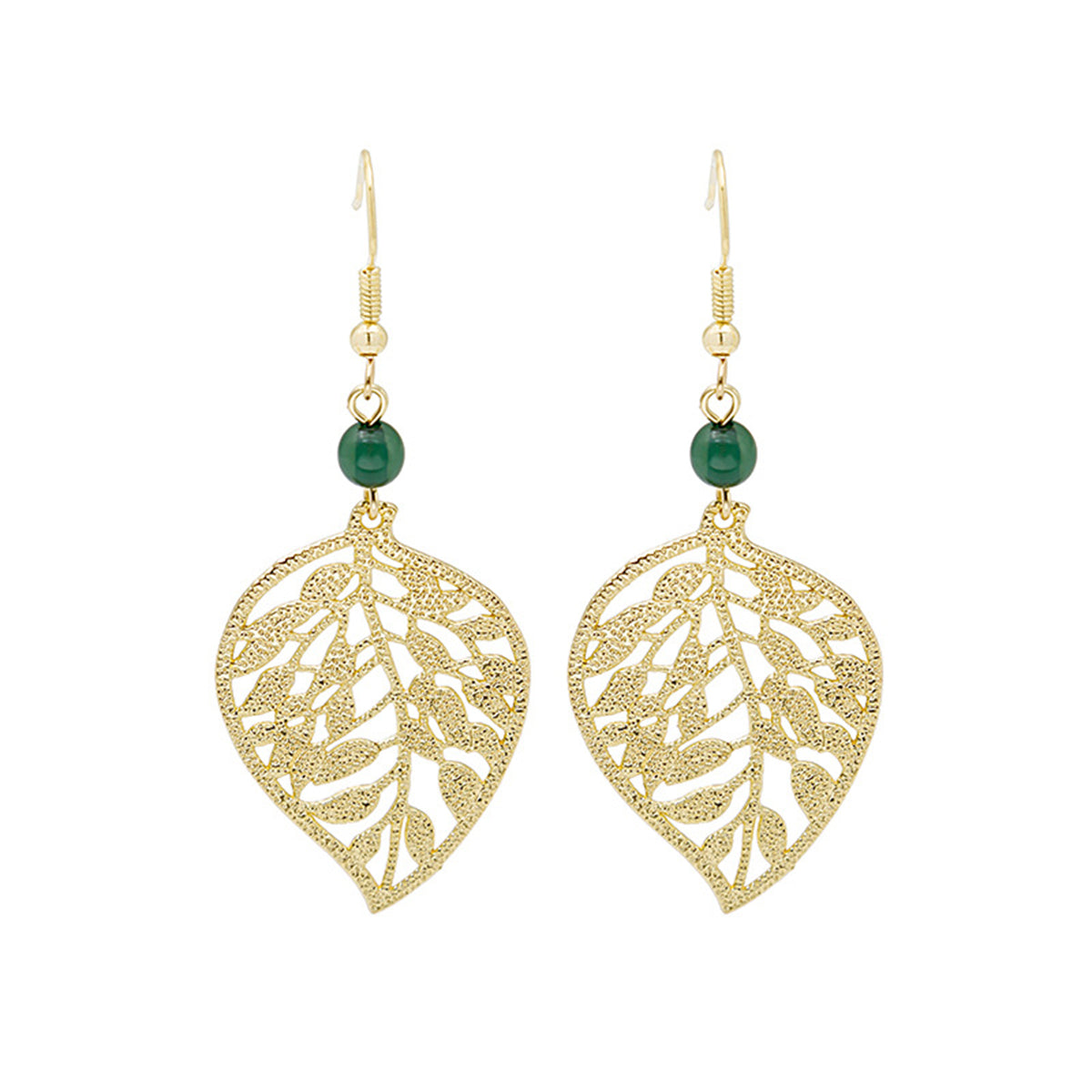 Dark Green Acrylic & 18K Gold-Plated Openwork Leaf Drop Earrings