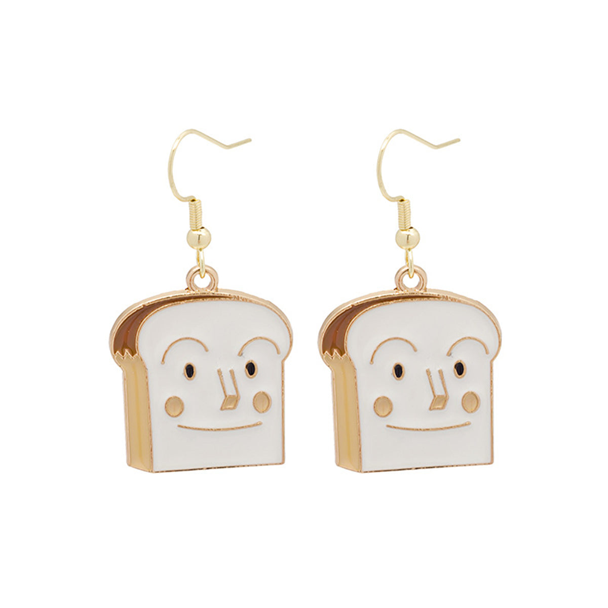 White Enamel and 18K Gold-Plated Toast Drop Earrings, gold drop earrings for women, vintage-inspired design, styled look
