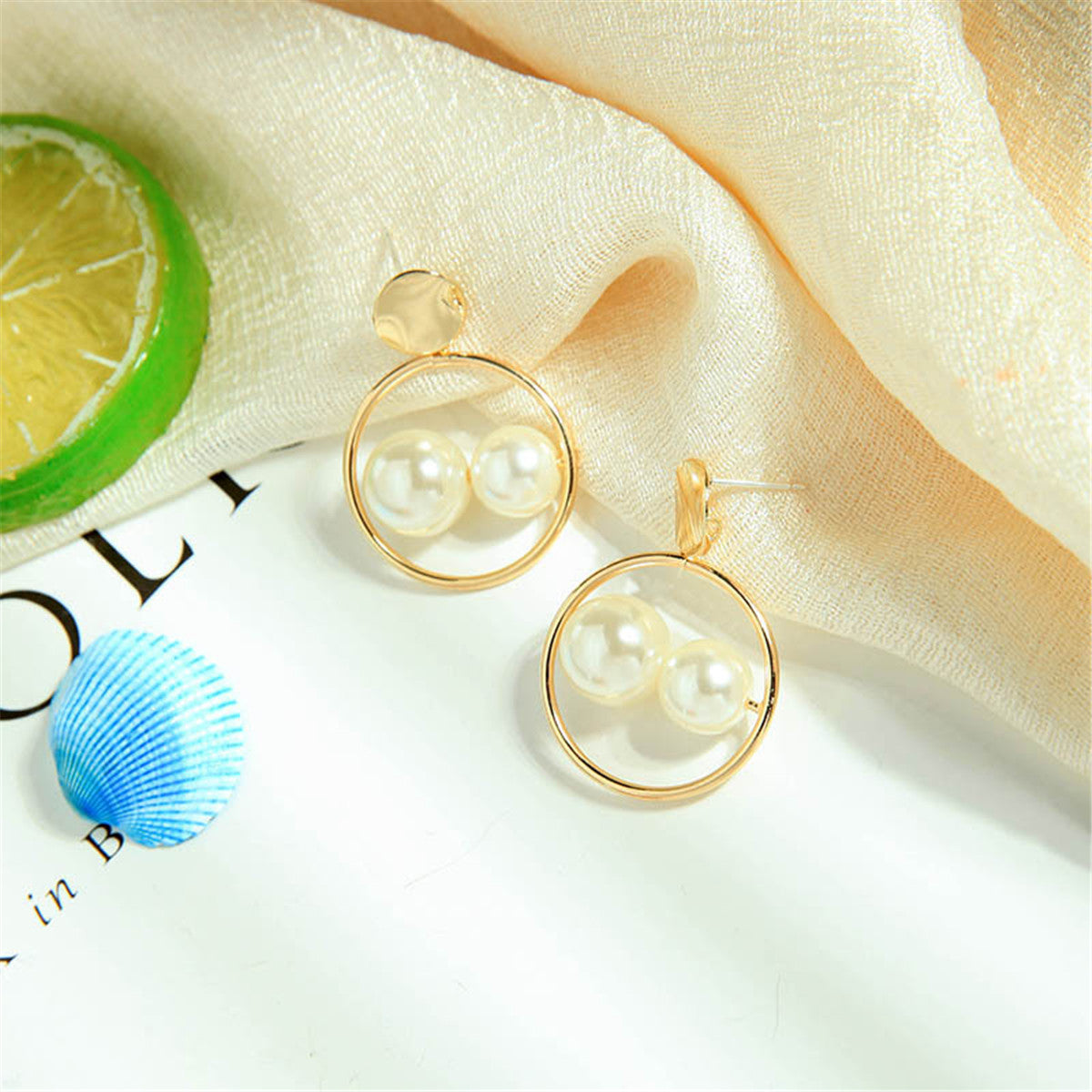 Double Pearl & 18K Gold-Plated Drop Earrings