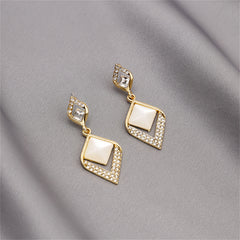 Cat Eye & Cubic Zirconia Rhombus Drop Earrings