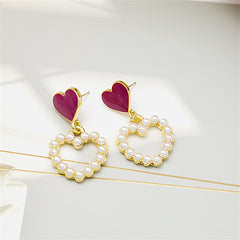 Pearl & Enamel 18K Gold-Plated Open Heart Drop Earrings