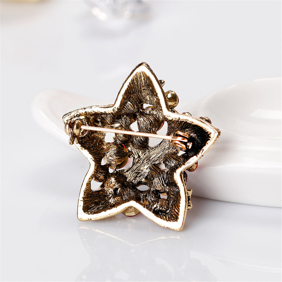 Cubic Zirconia and 18K Gold-Plated Celestial Brooch, gold brooch pin, elegant gift for her, side view