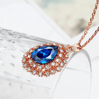 Blue Cubic Zirconia & 18k Rose Gold-Plated Teardrop Necklace - streetregion