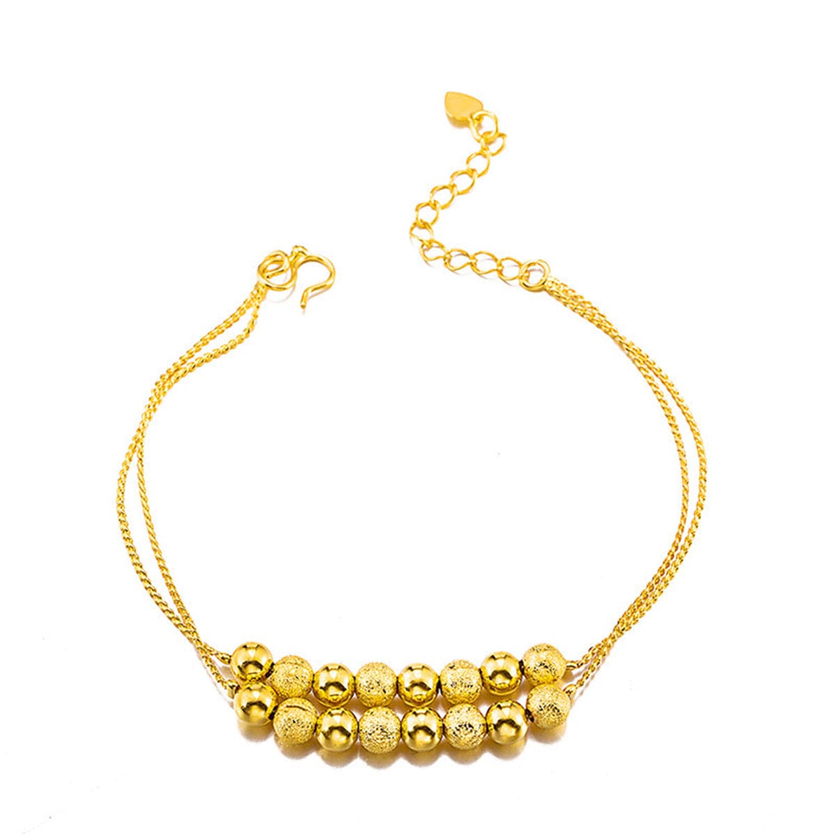 18K Gold-Plated Frosted Beaded Adjustable Bracelet, gold bracelet for women, botanical inspired, side view