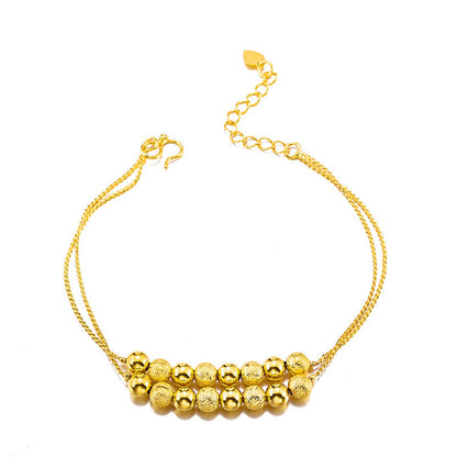 18K Gold-Plated Frosted Beaded Adjustable Bracelet, gold bracelet for women, botanical inspired, side view