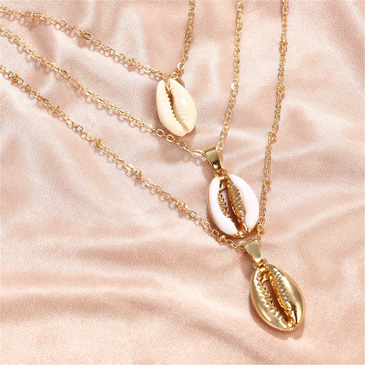 White Shell & 18K Gold-Plated Cowrie Triple-Layer Pendant Necklace