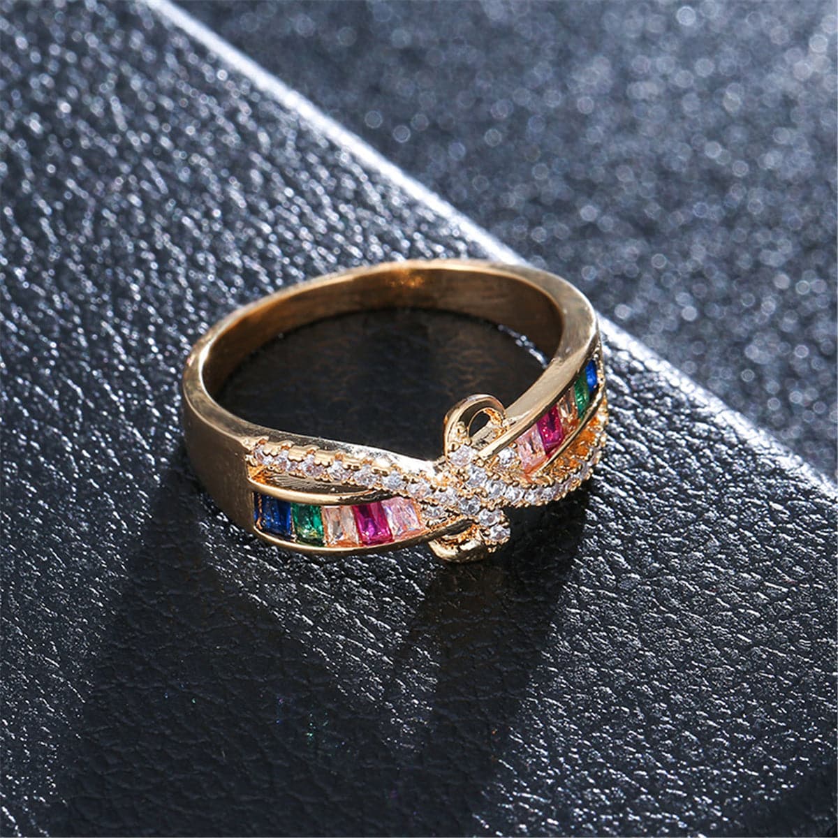 Cubic Zirconia & Rainbow Crystal Rattan Ring