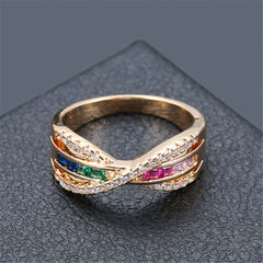 Cubic Zirconia & Rainbow Crystal Crossing Line Ring