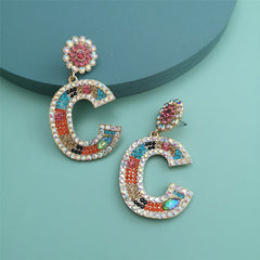 Blue & Pink Crystal & Cubic Zirconia 'C' Drop Earrings