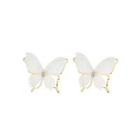 Cubic Zirconia & 18k Gold-Plated Mesh Butterfly Stud Earrings