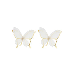 Cubic Zirconia & 18K Gold-Plated Mesh Butterfly Stud Earrings