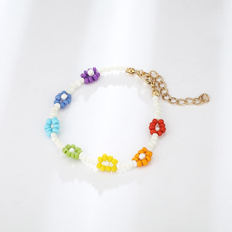Multicolor & 18K Gold-Plated Beaded Flower Anklet