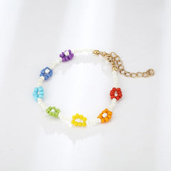 Multicolor & 18K Gold-Plated Beaded Flower Anklet