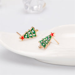 Cubic Zirconia & Green Enamel 18K Gold-Plated Christmas Tree Stud Earrings