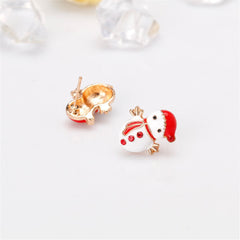 Red Cubic Zirconia & Enamel 18K Gold-Plated Snowman Stud Earrings