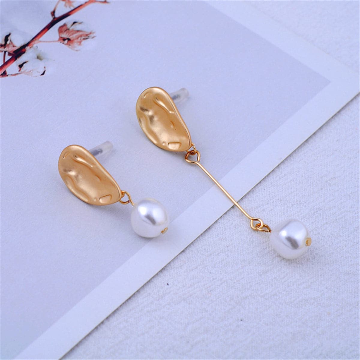 Pearl & 18K Gold-Plated Asymmetrical Drop Earrings
