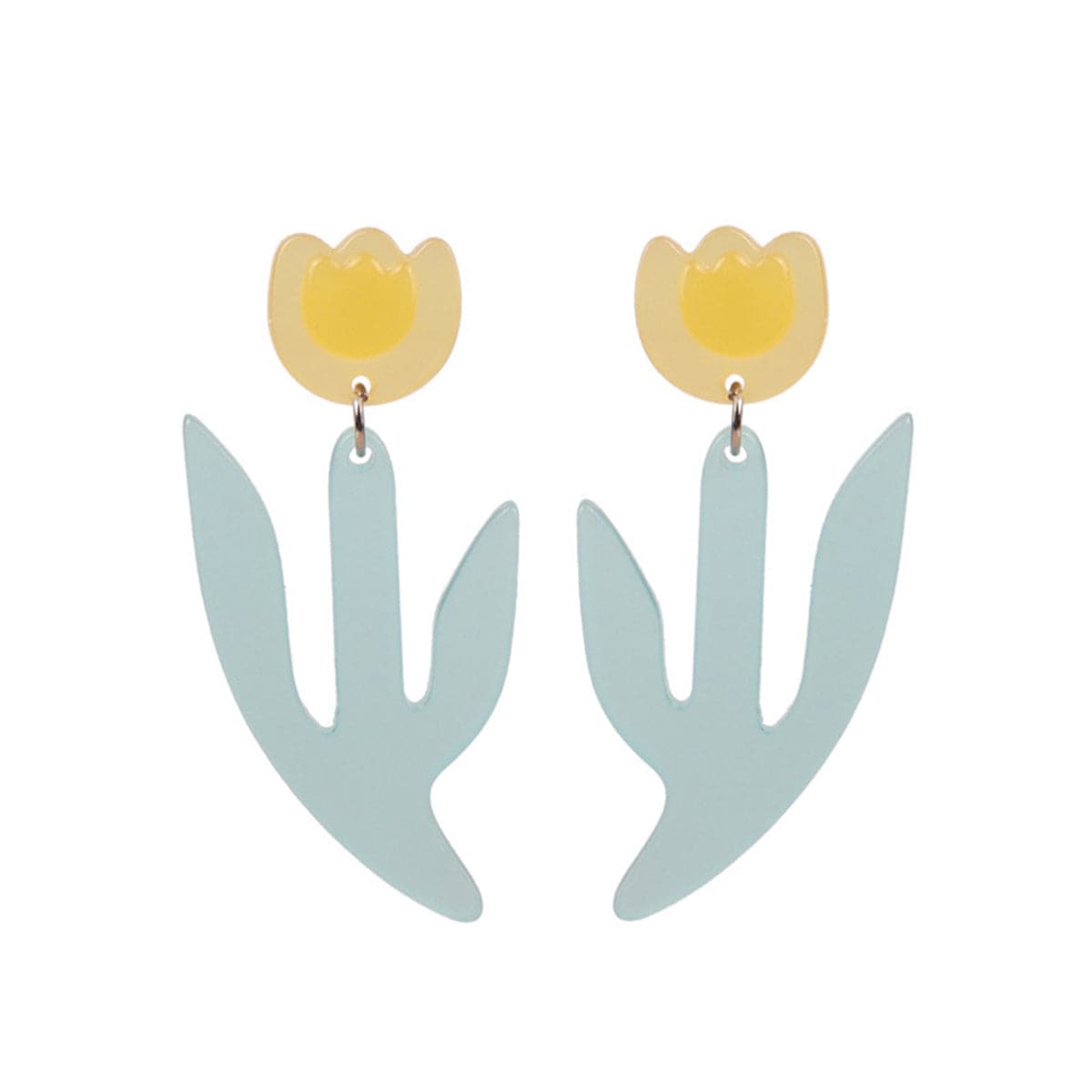 Yellow & Silver-Plated Flower Drop Earrings