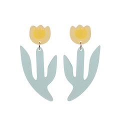 Yellow & Silver-Plated Flower Drop Earrings