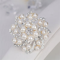 Imitation Pearl & Cubic Zirconia Floral Brooch