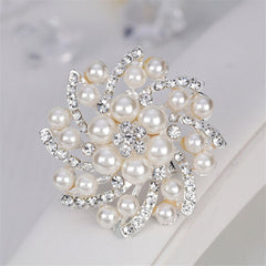 Pearl & Cubic Zirconia Silver-Plated Floral Brooch