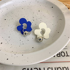 Blue & White Floral Asymmetrical Drop Earrings