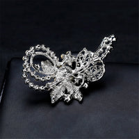 Imitation Pearl & Cubic Zirconia Leaf Filigree Brooch