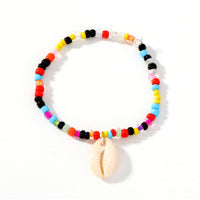 Turquoise & Cowrie Shell Beaded Stretch Anklet