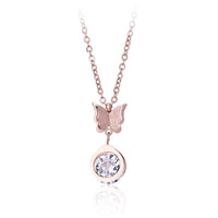 cubic zirconia & 18k Rose Gold-Plated Butterfly Pendant Necklace - streetregion