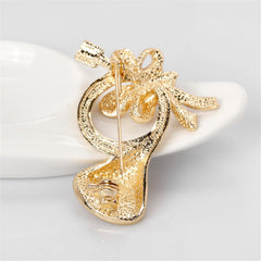 Cubic Zirconia & 18K Gold-Plated French Horn & Bow Brooch