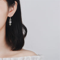 Green Crystal & Imitation Pearl Square Drop Earrings - streetregion