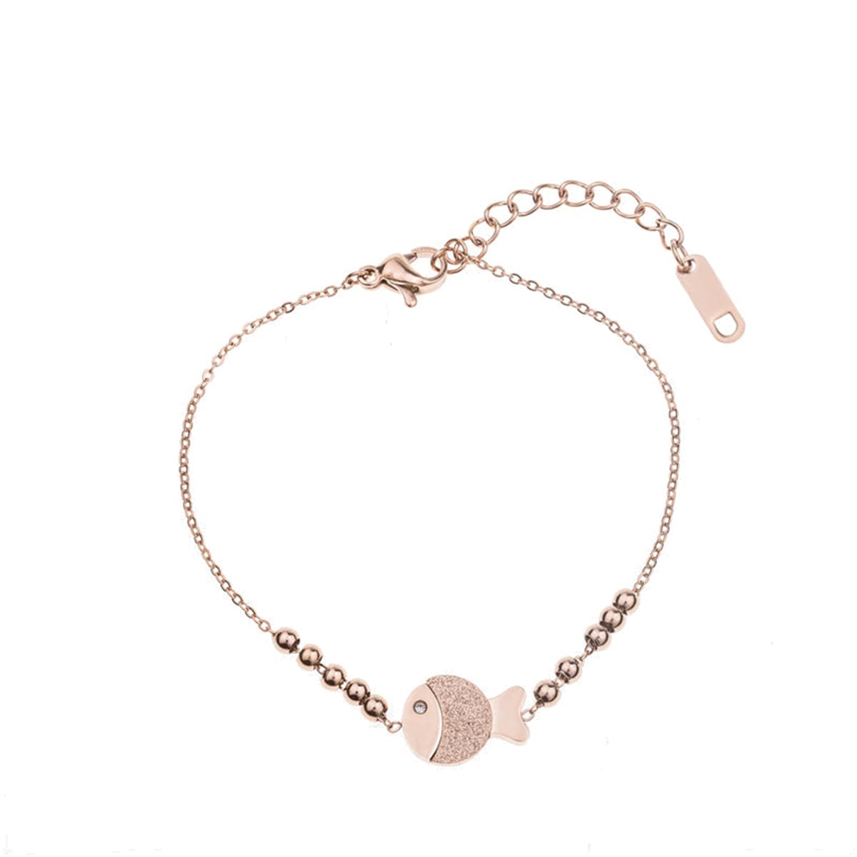 18K Rose Gold-Plated Frosted Fish and Bead Anklet, rose gold anklet bracelet, elegant gift for her, styled look