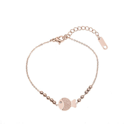 18K Rose Gold-Plated Frosted Fish and Bead Anklet, rose gold anklet bracelet, elegant gift for her, styled look