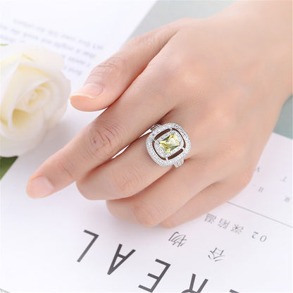 Yellow Crystal and Cubic Zircon Layered Halo Ring, statement rings for women, everyday style, side view