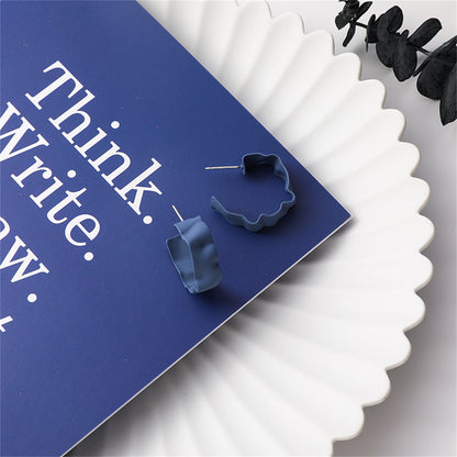Blue Enamel and Silver-Plated Wave Huggie Earrings, silver huggie earrings, everyday style, lifestyle look
