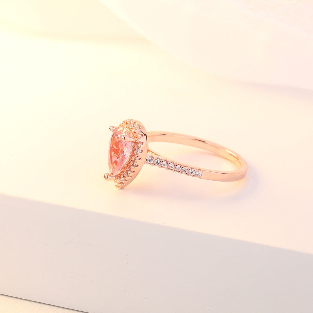 Pink Crystal & Cubic Zirconia Pear-Cut Halo Ring
