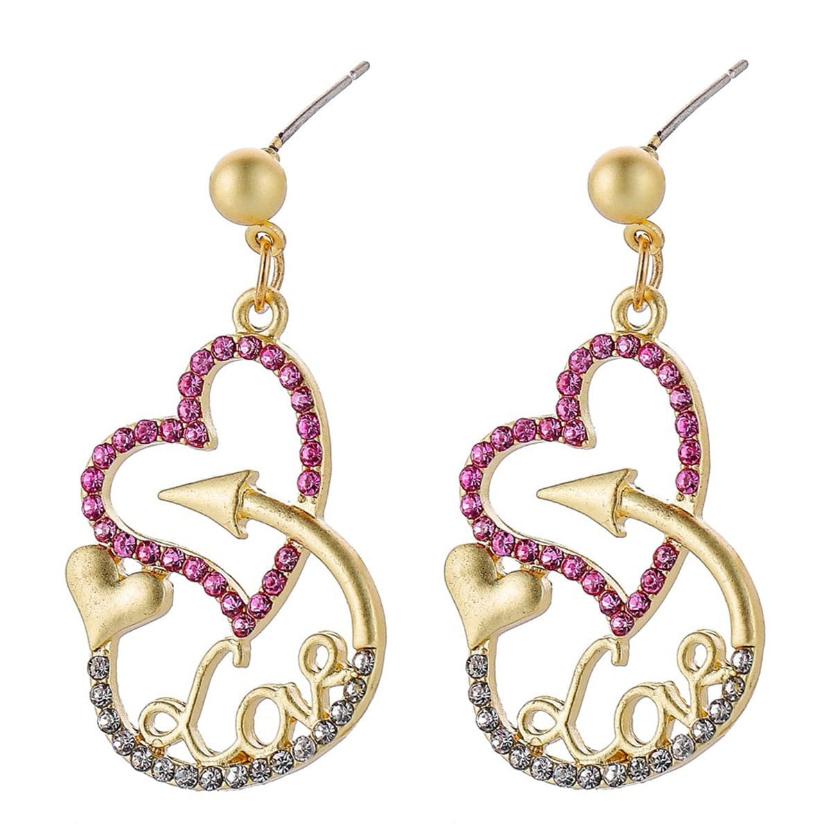 Purple Cubic Zirconia & 18K Gold-Plated 'Love' Heart Arrow Drop Earrings