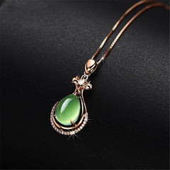 Light Green Crystal & cubic zirconia Teardrop Pendant Necklace - streetregion