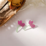 Pink & Green Flower Drop Earrings
