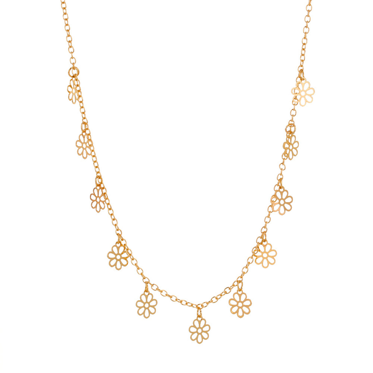 18K Gold-Plated Open Flower Station Necklace, gold pendant necklace for women, elegant gift for her, styled look