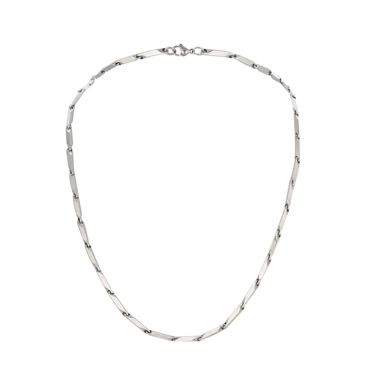 Silver-Plated Geometric Chain Necklace, silver pendant necklace for women, vintage-inspired design, detail close-up