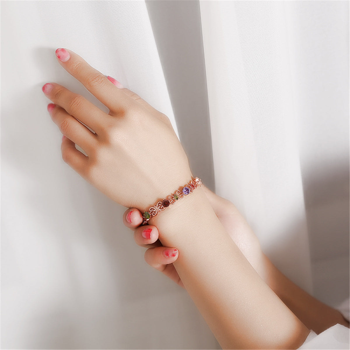 Crystal and 18K Rose Gold-Plated Butterfly Bracelet, rose gold bracelet for women, vintage-inspired design, styled look