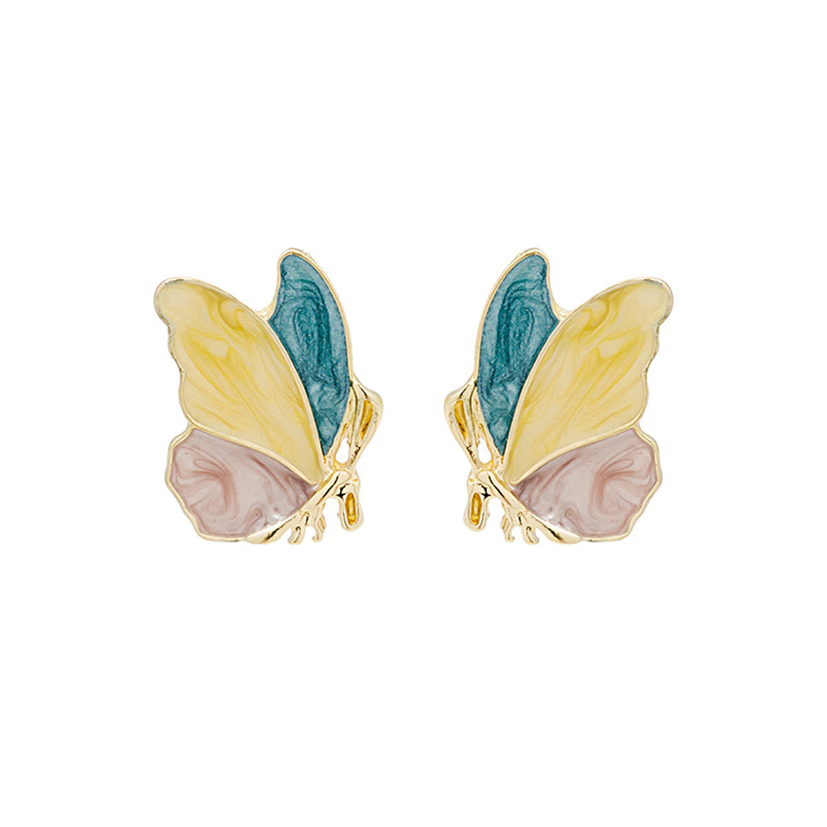 Teal & Yellow Enamel Butterfly Stud Earrings