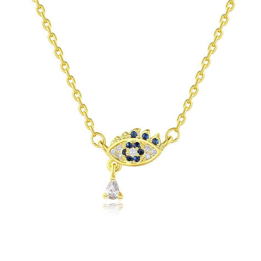 Crystal and Cubic Zirconia Evil Eye Pendant Necklace, pendant necklace for women, botanical inspired, front view