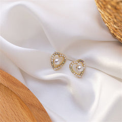 Pearl & Cubic Zirconia 18K Gold-Plated Heart Stud Earring