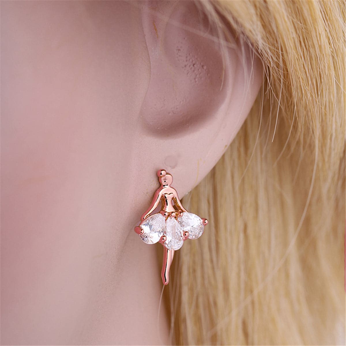 Crystal and 18K Rose Gold-Plated Ballerina Stud Earrings, rose gold stud earrings for women, styled look
