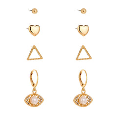 Cubic Zirconia & Pearl Eye Leverback Earrings Set