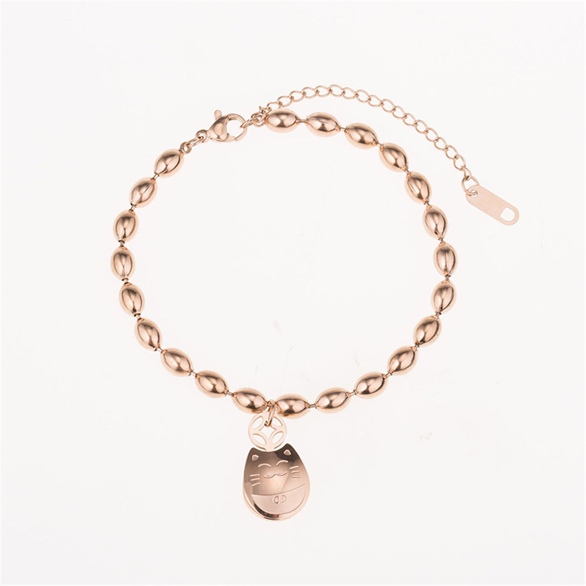 18K Rose Gold-Plated Kitty Long Bead Charm Bracelet, rose gold bracelet for women, botanical inspired, styled look
