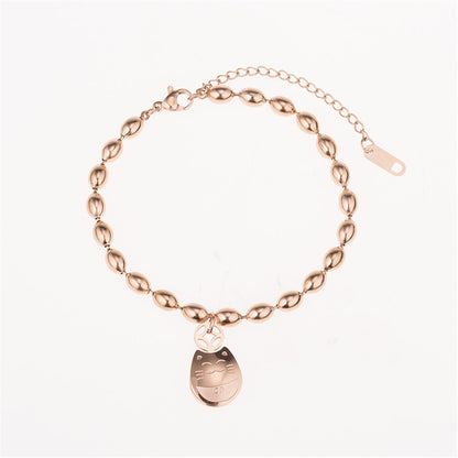 18K Rose Gold-Plated Kitty Long Bead Charm Bracelet, rose gold bracelet for women, botanical inspired, styled look