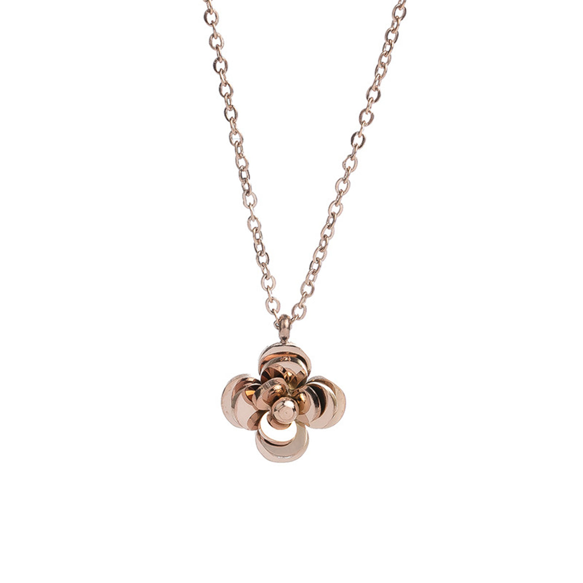 18K Rose Gold-Plated Camellia Pendant Necklace, rose gold pendant necklace for women, dainty minimalist design, side view